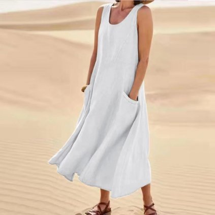 Letní šaty ve stylu casual s kapsami (Barva Khaki, Velikost 2XL)
