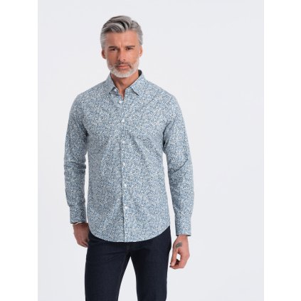 Pánské tričko SLIM FIT s potiskem malých listů - V1 OM-SHPS-0163 (Velikost S, Barva Světle modrá)
