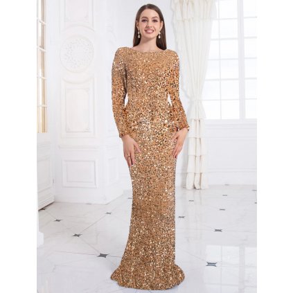 Elegantní flitrové šaty po zem (Barva Modrá, Velikost L)