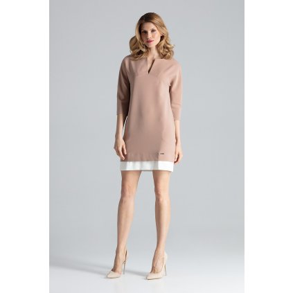 Klasické šaty s 3/4 rukávem a páskem M333 (Barva Tmavě modrá, Velikost S)