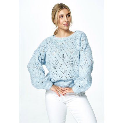 Krátký prolamovaný svetr M887 (Barva Fialová, Velikost ONE SIZE)