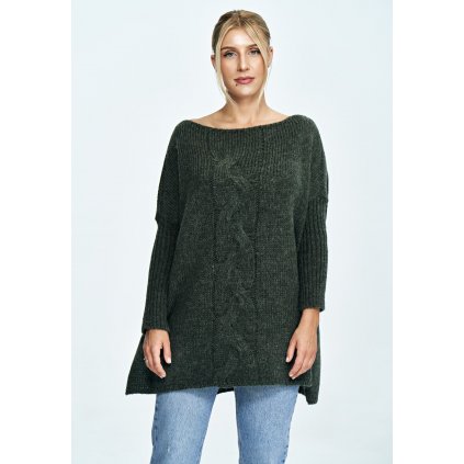 Volný svetr za boky, s lodičkovým výstřihem M900 (Barva Zelená, Velikost ONE SIZE)