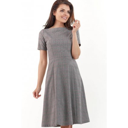 Elegantní mini šaty s dlouhým rukávem M166 (Velikost S, Barva Kostkovaná)