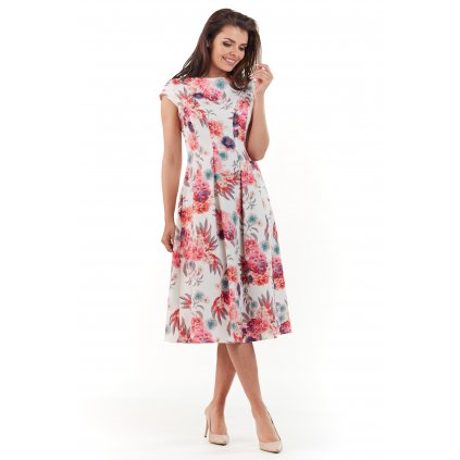 Elegantní rozevláté midi šaty s květinami M169