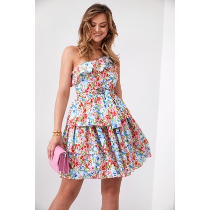 Letní šaty s asymetrickým květinovým výstřihem