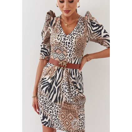 šaty s nabíranými rukávy leopard