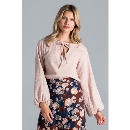 Halenka, půlkulatý výstřih se zavazováním na šňůrku M818 (Barva Béžová, Velikost L/XL)