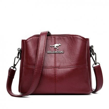 Prostorná kožená kabelka crossbody - BORDO