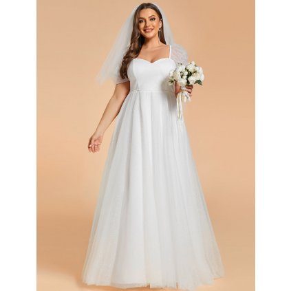Elegantní svatební šaty s nabíranými rukávy (Velikost 4XL, Barva Bílá)