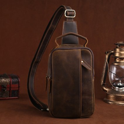 Asymetrický crossbody batoh s předními kapsami (Barva (varianta) Design2 tmavě hnědá)