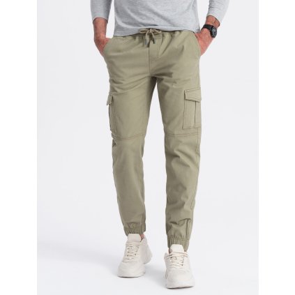 Pánské kalhoty JOGGERS s cargo kapsami na zip - V1 - ESPIR (Velikost L, Barva Khaki)