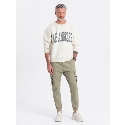 Pánské kalhoty JOGGER s cargo kapsami na zip - V1 - ESPIR (Velikost S, Barva Khaki)