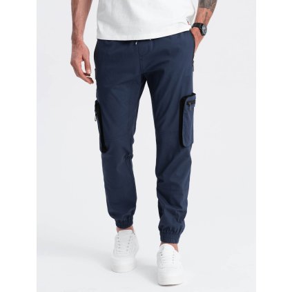 Pánské kalhoty JOGGER s cargo kapsami na zip - V5 - ESPIR (Velikost S, Barva Tmavě modrá)