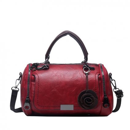 Stylová kožená kabelka s růži - RED