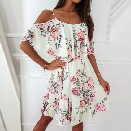 Šifonové letní šaty s květinami a ramínky