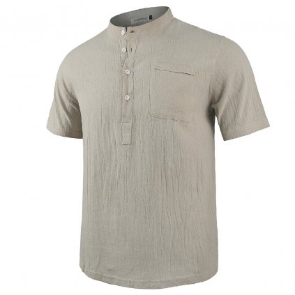 Pánská lněná košile s náprsní kapsou (Barva Černá, Velikost 3XL)