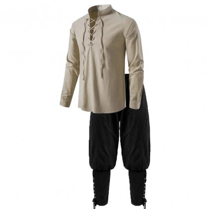 Pánský rytířský set 2v1 košile se šněrováním a kalhoty (Barva (varianta) black black, Velikost 3XL)