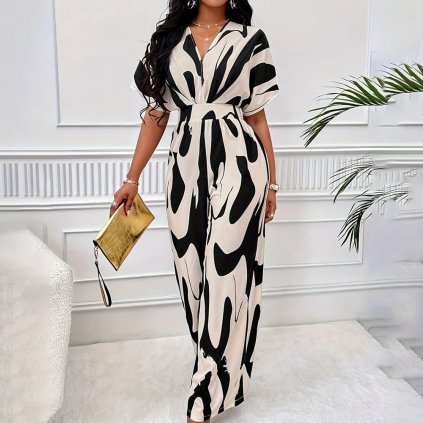 Vzorovaný overal s véčkovým výstřihem (Barva (varianta) Barevná 2, Velikost M)