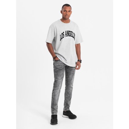 Pánské džínové kalhoty SLIM FIT V4 OM-PADP-0110 (Velikost L, Barva Šedá)