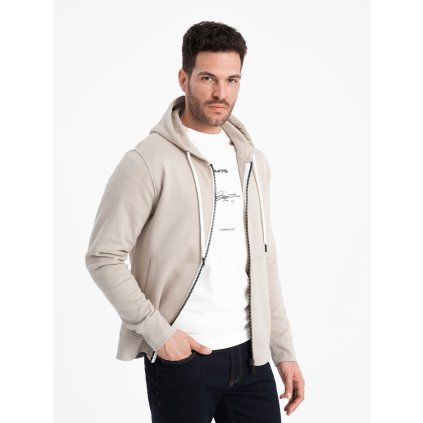 BASIC Pánská mikina na zip s kapucí V1 OM-SSBZ-0178 (Velikost S, Barva Béžová)