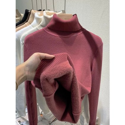 Teplý zimní svetr s rolákem (Barva (varianta) Khaki, Velikost M)