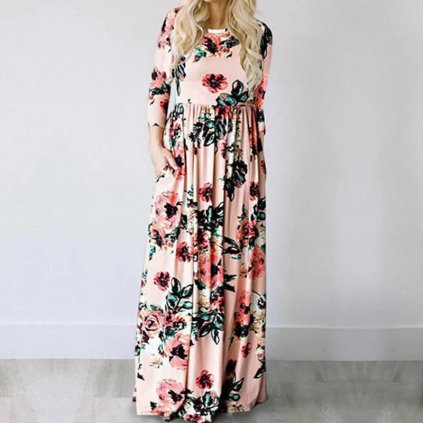 Dlouhé boho šaty s květinami (Barva (varianta) 602 Green, Velikost 3XL)