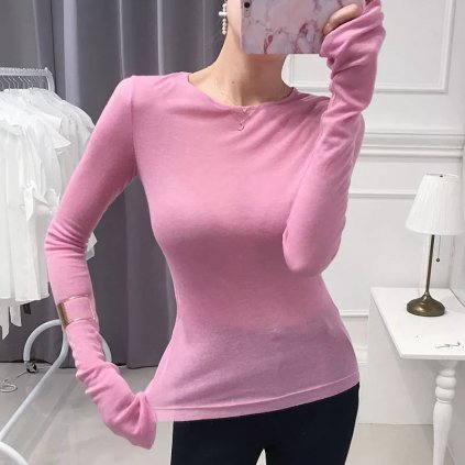 Halenka s kulatým výstřihem a dlouhým rukávem (Barva Červená, Velikost ONE SIZE)