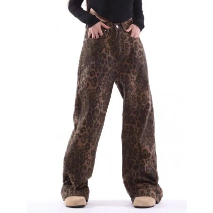 Dámské volní kalhoty se zvířecím potiskem leopard (Barva Tmavě hnědá, Velikost M)