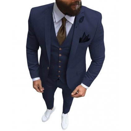 Svatební oblek sako, vesta a kalhoty - MODRÝ XXL
