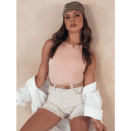 Dámské džínové kraťasy POPGLAM SY0384 (Velikost S, Barva Béžová)