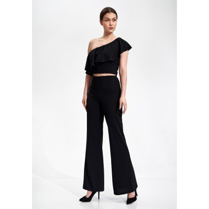 Crop top halenka s volánem M875 FIGL (Barva Černá, Velikost S/M)
