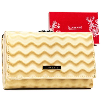 Kožená dámská peněženka s háčkem a zapínáním s vlnkovým vzorem - Lorenti (Barva Zlatá)