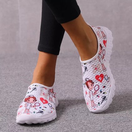 Nasazovací boty prodyšné slip-on tenisky s potiskem (Barva (varianta) Bílá, Velikost 39)