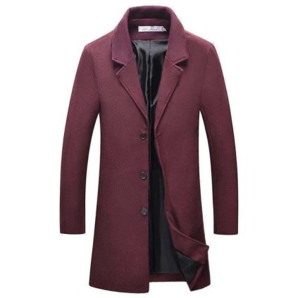 Pánský jednořadý kabát po kolena (Barva Černá, Velikost 2XL)