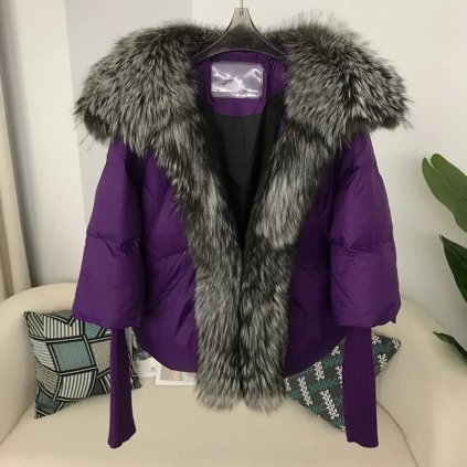 Luxusní zimní bunda 90% kachní peří + pravá kožešina