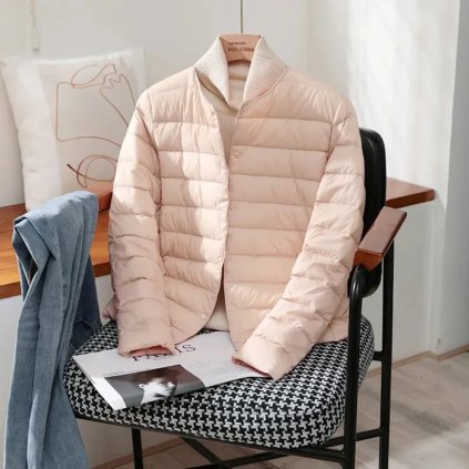 Prošívaná dámská bunda na jaro s peřím (Barva Světle zelená, Velikost 2XL)