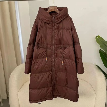 Dlouhý péřová kabát s prošíváním (Barva Červená, Velikost ONE SIZE)