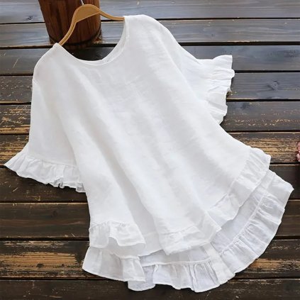 Volná halenka s knoflíky a volánky (Barva Černá, Velikost 2XL)