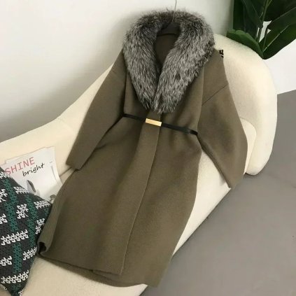 Dlouhý pletený kabát s pravou kožešinou liška (Barva (varianta) Barva4, Velikost ONE SIZE)