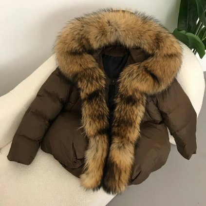 Luxusní péřová bunda s přírodní kožešinou liška