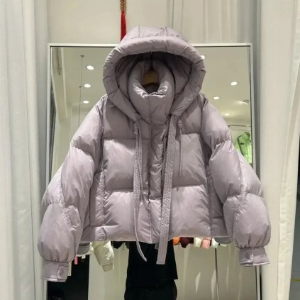 Krátká zimní bunda péřovka s kapucí (Barva Bílá, Velikost ONE SIZE)