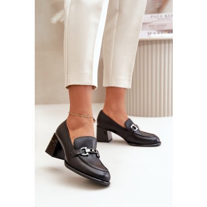 Elegantní Dámské Kožené Polobotky Na Podpatku Vinceza 91116 (Velikost 38, Barva Černá)