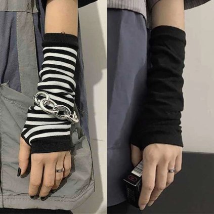 Dlouhé punk rukavice bez prstů (Barva (varianta) Tmavě šedá, Velikost rukavic ONE SIZE)