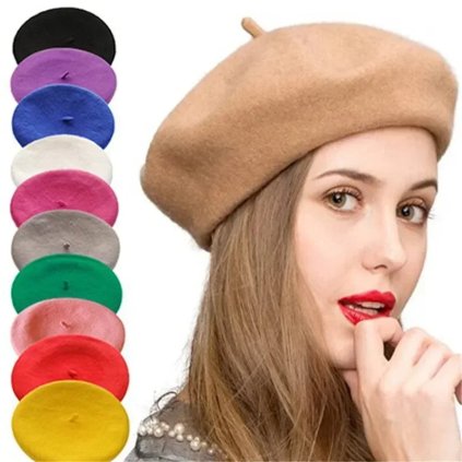 Dámský jednobarevný baret (Barva (varianta) Béžová, Velikost čepice ONE SIZE)