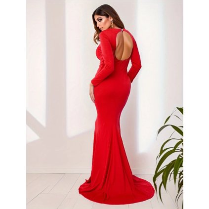 Elegantní dlouhé šaty na večer s odhalenými zády (Barva Černá, Velikost S)