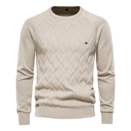 Pánský svetr s copánky a kulatým výstřihem (Barva Tmavě modrá, Velikost 2XL)