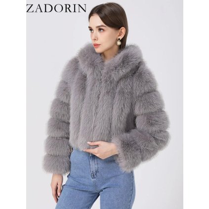 Krátký kožich s kapucí a prošíváním (Barva Khaki, Velikost S)