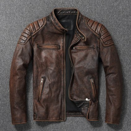 Retro bunda pro pány biker styl pravá kůže (Barva Žlutá, Velikost 3XS)