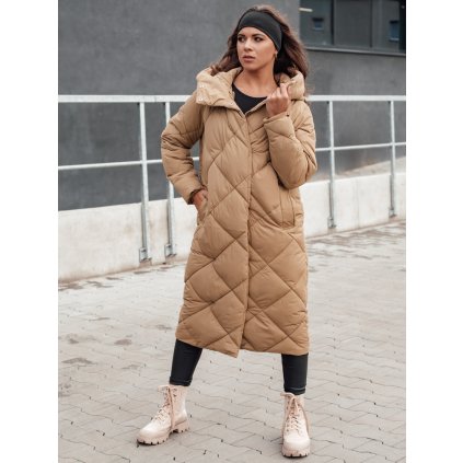 Kabát/bunda zimní dámská prošívaná s kapucí FEMACOAT TY4592 (Velikost S, Barva Béžová)