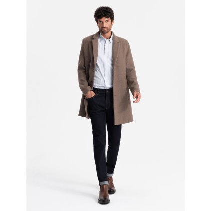 Elegantní jednořadý pánský vlněný kabát - V1 - ESPIR (Velikost S, Barva Hnědá)